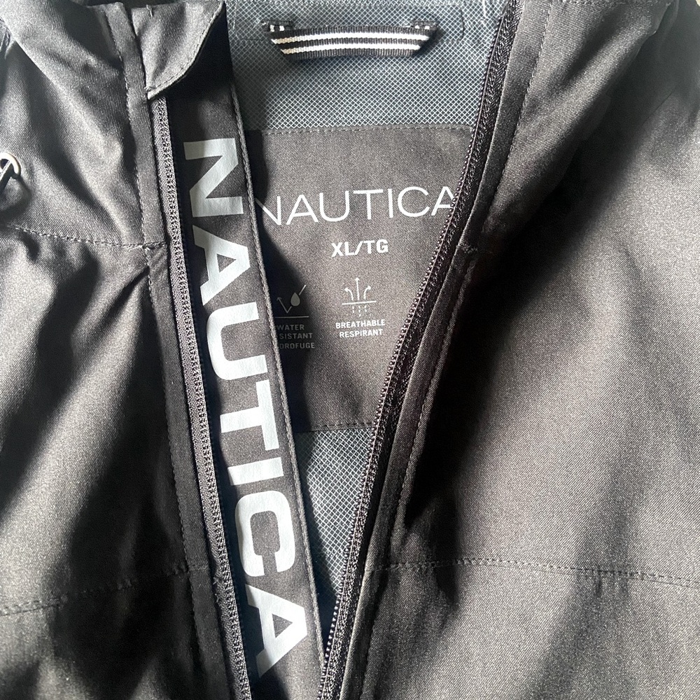 Nautica Black Raincoat Water-Resistant Jacket
